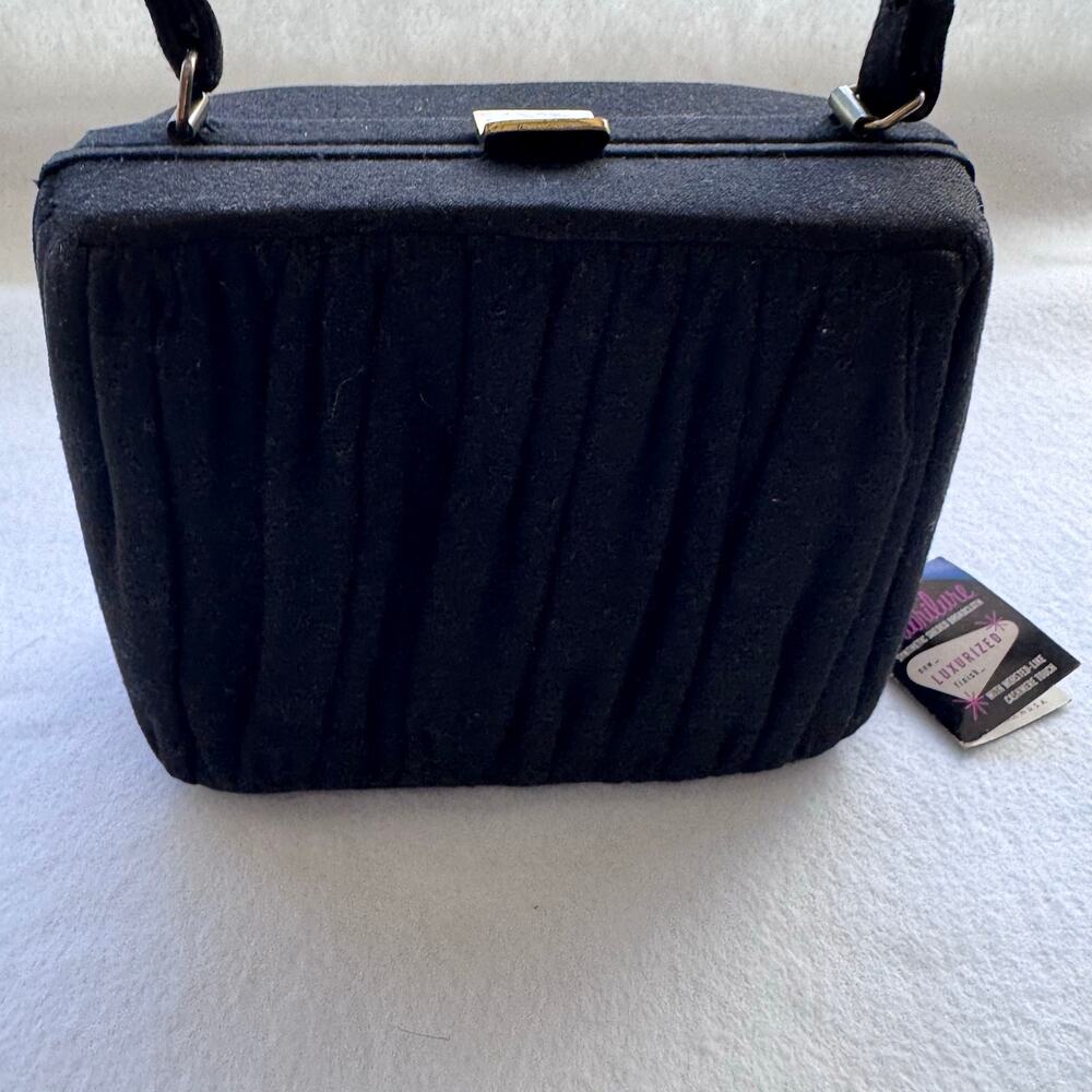 Vintage Egan-Wagner Black FabriLure Sueded Top Handle Handbag Box  retro bag - Picture 9 of 9